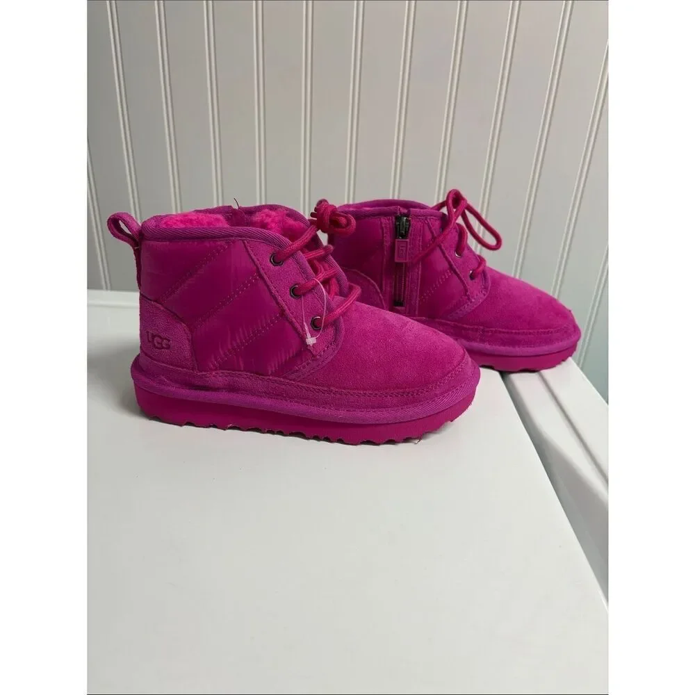 Ugg Australia Kids Hot Pink Neumel II Side Zipper Lace Up Booties Size 12